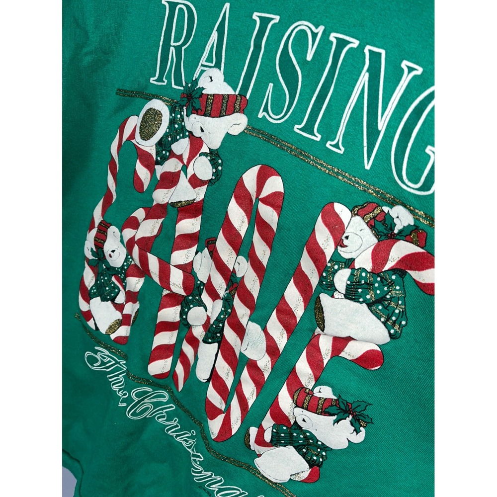 Vintage Russ Sportswear Christmas Sweatshirt Raising‎ Cane Bears Green - Picture 2 of 6